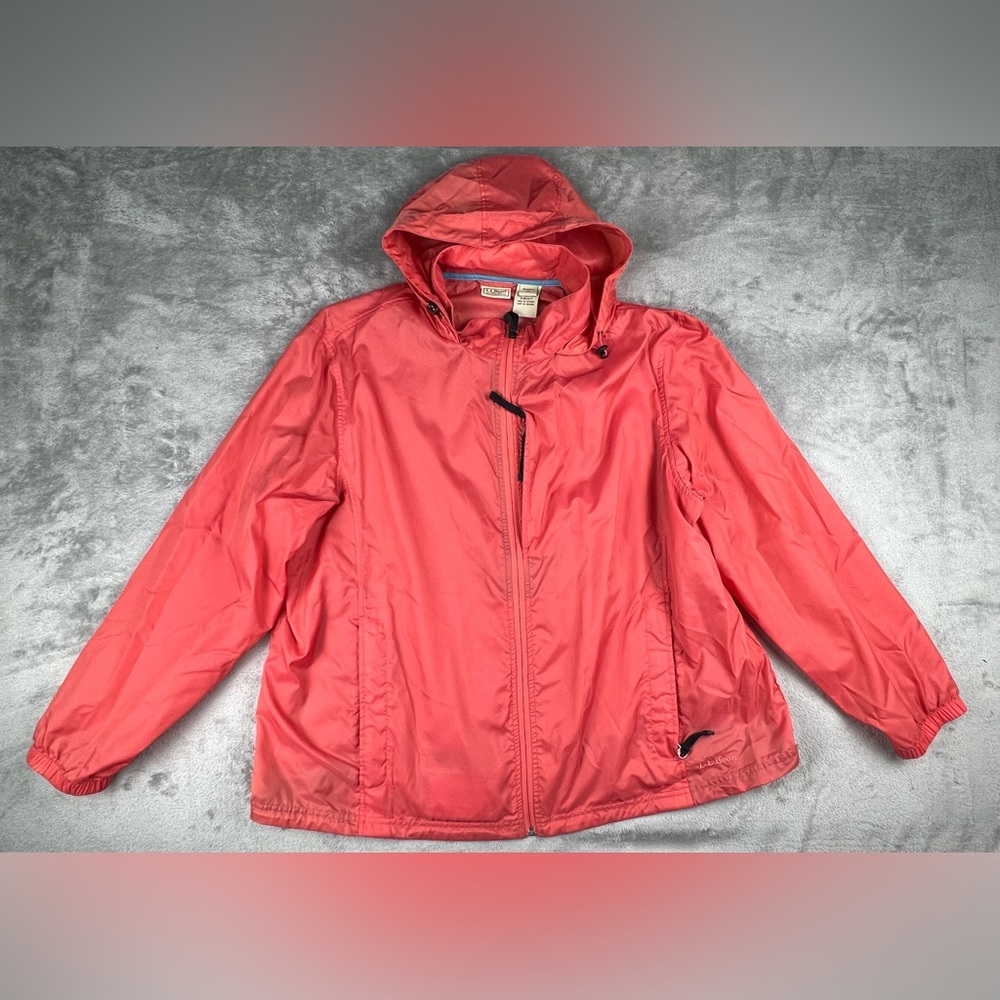 LL Bean Windbreaker Jacket Nylon Rain Womens Size 3X Plus Pink Hooded Zip 0BUX7